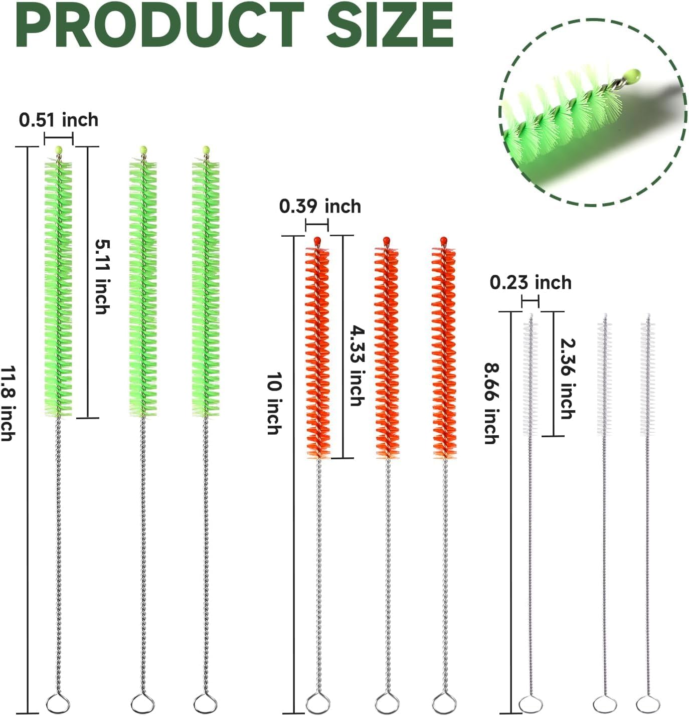 9PCS Reusable Long Colored Straw Cleaner Brush Set 12" Bendable,Capable of Cleaning Various Metal, Silicone, Plastic, Bamboo,Glass Straws Tubes Diameters Ranging from 4-16mm