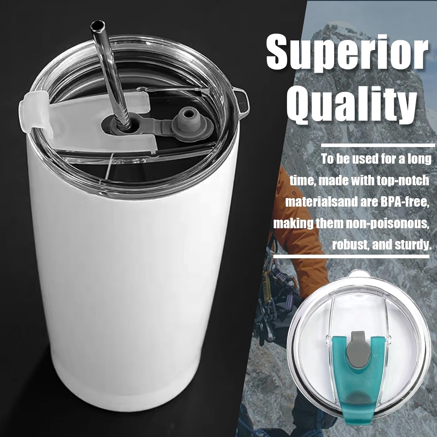 2 Pcs Tumbler Flip Lid for 20oz Water Bottle, Plastic Cup Replacement Cover, Spill Proof for Travel Mug Bottle (Black, Flip)