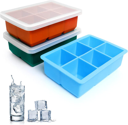 Excnorm Silicone Ice Cube Trays 3 Pack - Large Size Silicone Ice Cube Molds with Leak Proof Removable Lid Square Ice Cube Tray And BPA Free for Cocktail,Whiskey, Stackable Flexible Ice