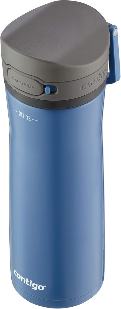 Contigo Jackson Chill 2.0, Vacuum-Insulated Stainless Steel Water Bottle with Secure Lid, Leak-Proof Travel Friendly, 20oz Capacity, Blueberry Color, Keeps Drinks Cold for 12 Hours