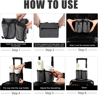 Luggage Cup Holder for Suitcases,Travel Must Haves,Free Hand Drinks Carrier Coffee Mugs Holder,Universal Luggage Accessories for Flight Attendants,Business Travelers Travel Essential - Black