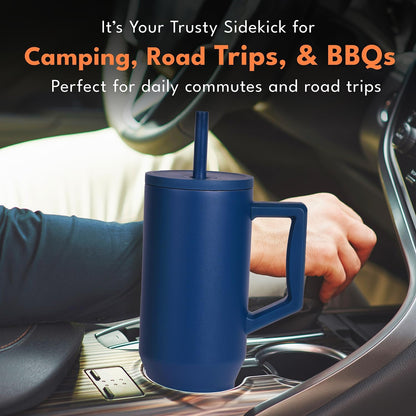 Elemental 32 oz 100% Leak Proof Tumbler with Handle & Straw - Stainless Steel Double Wall Insulated Tumbler for Hot and Cold Beverages - Travel Coffee Mug with Sip & Straw Lid - White - Colors B
