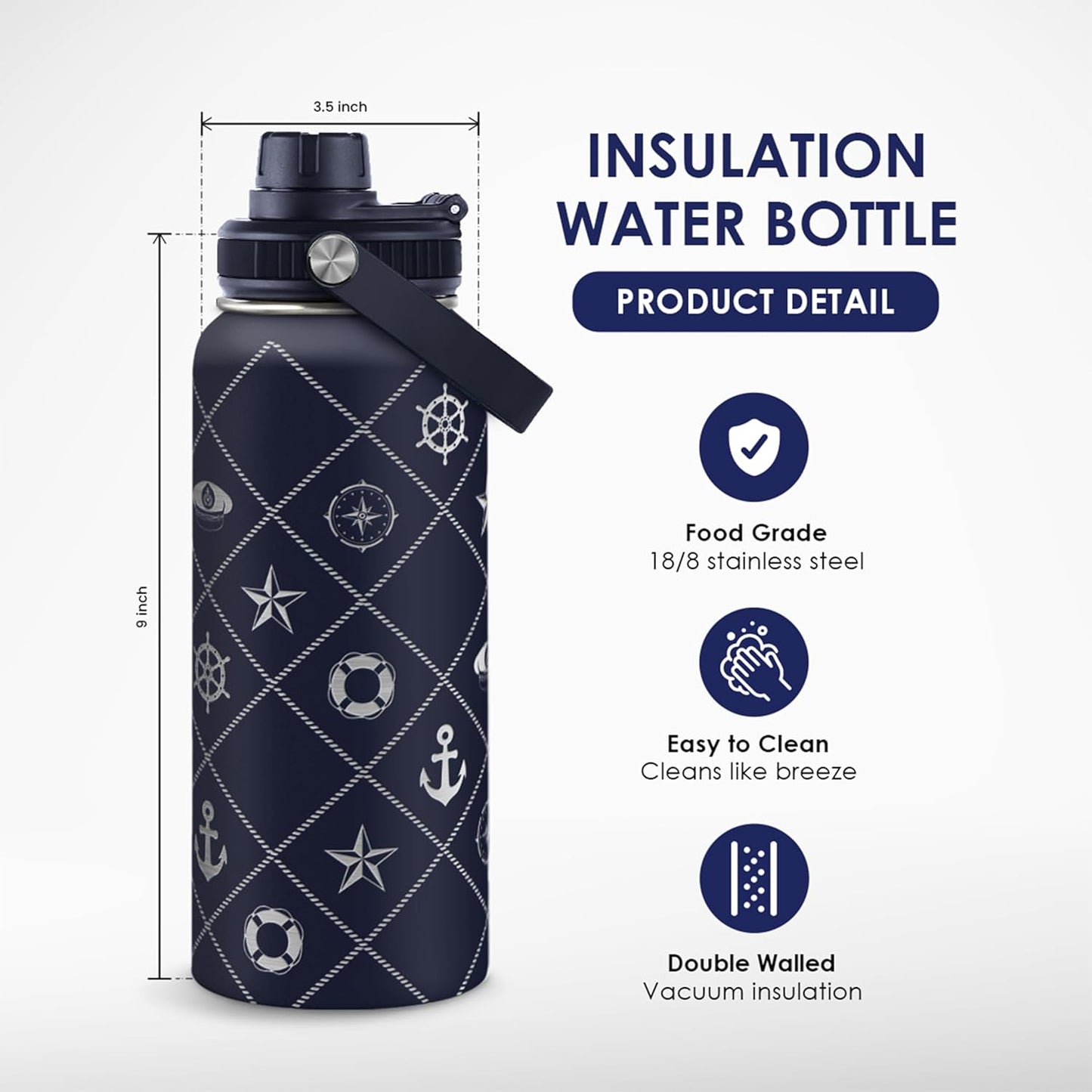 SANDJEST Gym Insulated Engraved Stainless Steel Water Bottle 32oz, Vacuum Chug Lid Travel Tumbler For Men Friends Dad Gymer Trainer, Gym Mode on, Birthday Christmas Father's Day