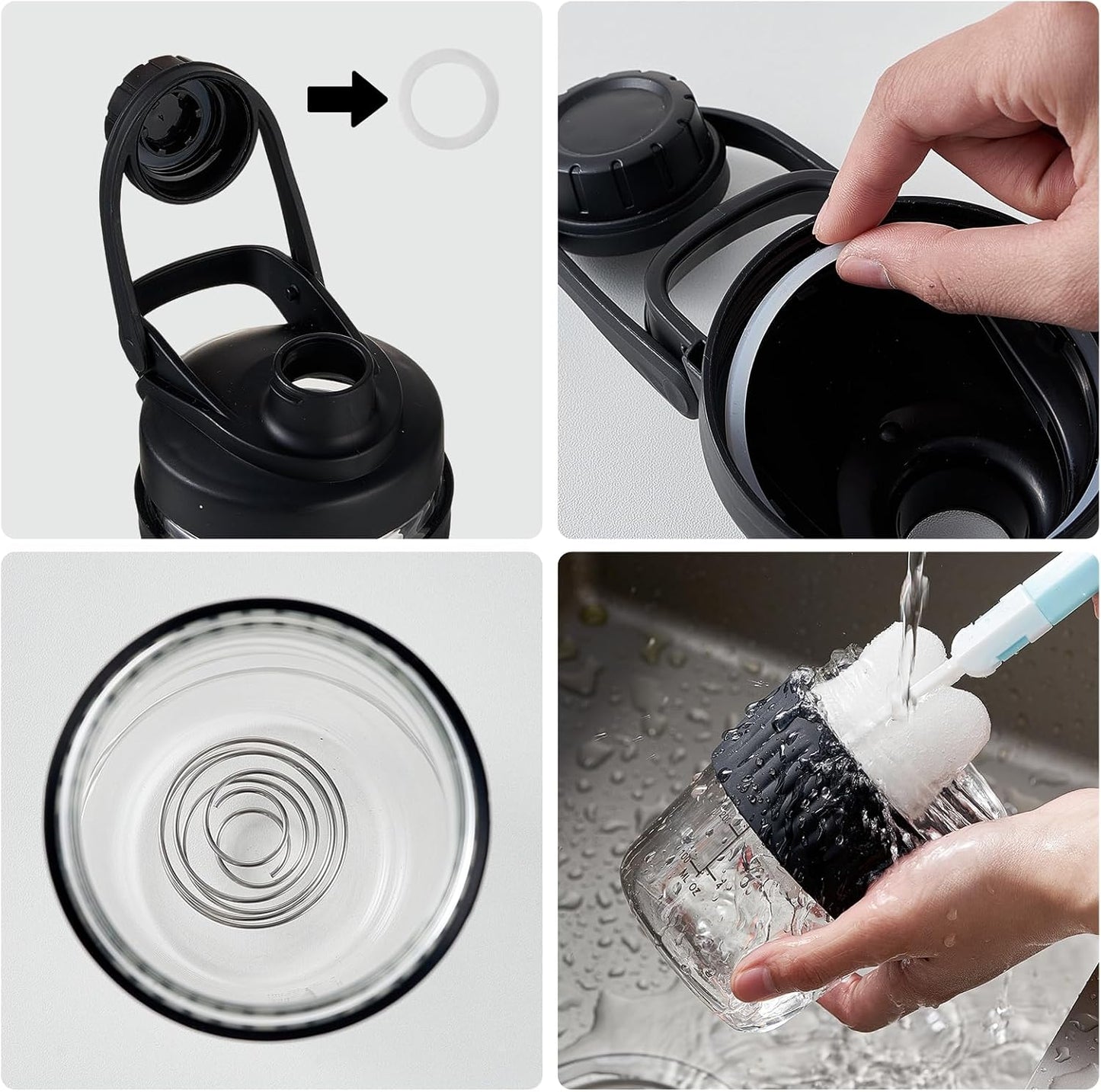 16oz Glass Shaker Bottle for Protein, Small Borosilicate Glass Protein Powder Leak-Proof Shaker Cup Mixes with 304 Blending Ball(16oz,Black)