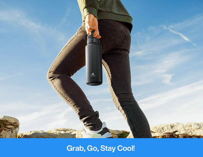 POWCAN 26 oz Insulated Water Bottle with 2-in-1 Straw and Spout Lid, Keep Cold 24H, Leak-Proof, Fits in Car Cup Holder, Stainless Steel Water Bottle for Sports, Travel, and School (Mint)