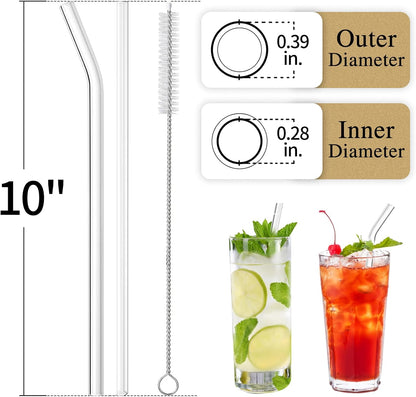 Piteno® 12Pcs Glass Straws with 4Pcs Brushes, Reusable Clear Glass Drinking Straws, 8.5''x10MM, Set of 6 Straight and 6 Bent with 4 Cleaning Brushes, Perfect for Smoothies, Milkshakes, Juice, Tea