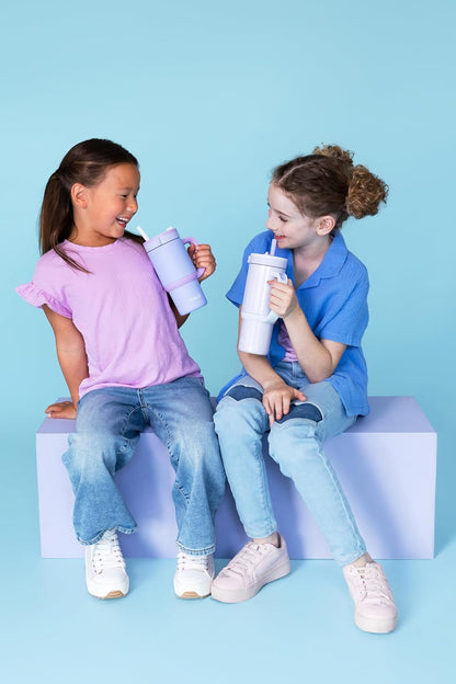 Ello Oasis 18oz Kids Tumbler with Handle & Retracting Straw, 100% Leakproof Reusable Insulated Stainless Steel Cup, Gifts for Teens Girls Boys, Keeps cold for 18 Hours, Cup Holder Friendly, Glacier