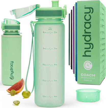 Hydracy Water Bottle with Time Marker -Large BPA Free Water Bottle & No Sweat Sleeve -Leak Proof Gym Bottle with Times to Drink - Ideal for Fitness Sports & Outdoors