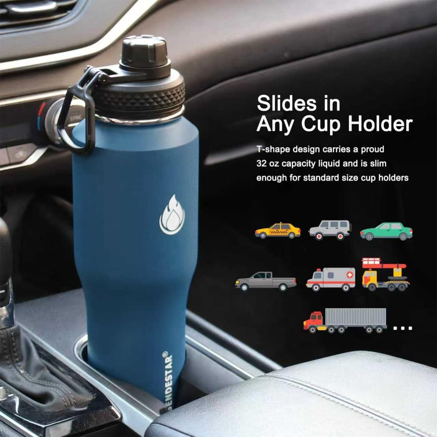 SENDESTAR 40oz Water Bottle Wide Mouth Stainless Steel Vacuum Insulated Double Wall with Straw Lids Fit in Any Car Cup Holder