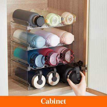 Lifewit 2 Tier Stackable Water Bottle Organizer for Cabinet, Plastic Bottle Holder Fits 6 Bottles/Tumblers up to 3.8" Diameter for Pantry/Countertop/Cupboard, 28 x 19 x 15 cm/11 x 7.5 x 5.7"