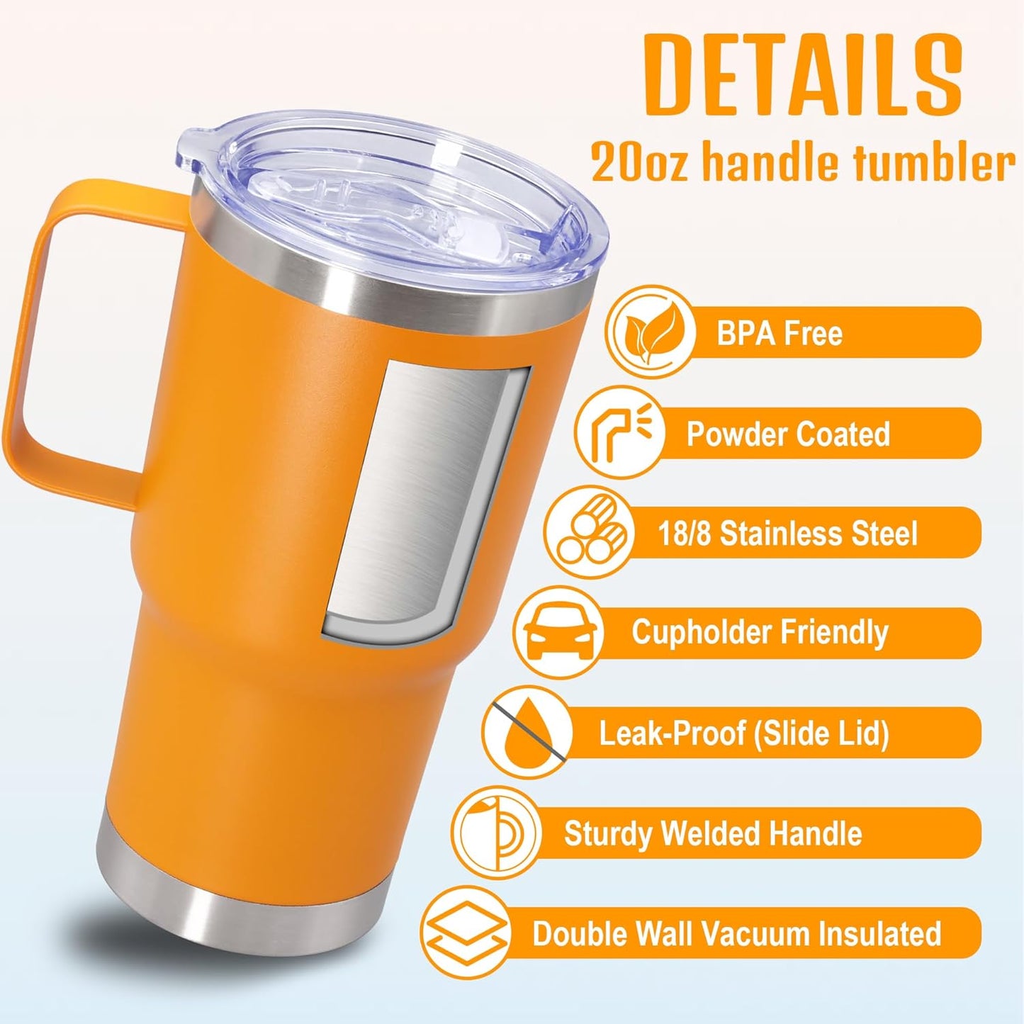 20 oz Tumbler with Handle and Lid, Stainless Steel Tumbler Insulated Travel Coffee Mug, Spill Proof Double Wall Vacuum Tumbler Cup Keep Drink Hot & Cold,White, 1 Pack