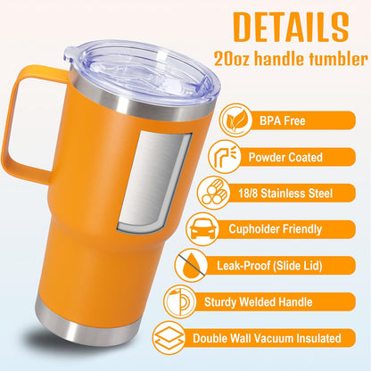 20 oz Tumbler with Handle and Lid, Stainless Steel Tumbler Insulated Travel Coffee Mug, Spill Proof Double Wall Vacuum Tumbler Cup Keep Drink Hot & Cold,White, 1 Pack