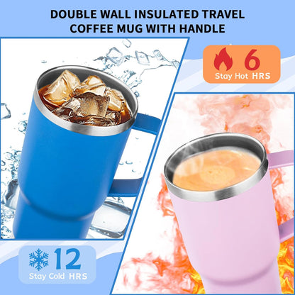 20oz Insulated Tumbler with Handle Stainless Steel Travel Coffee Mug with Lid and Straw Double Wall Vacuum Leak-proof Reusable Thermal Water Cup for Hot and Cold Drinks (Purple,1 Pack)
