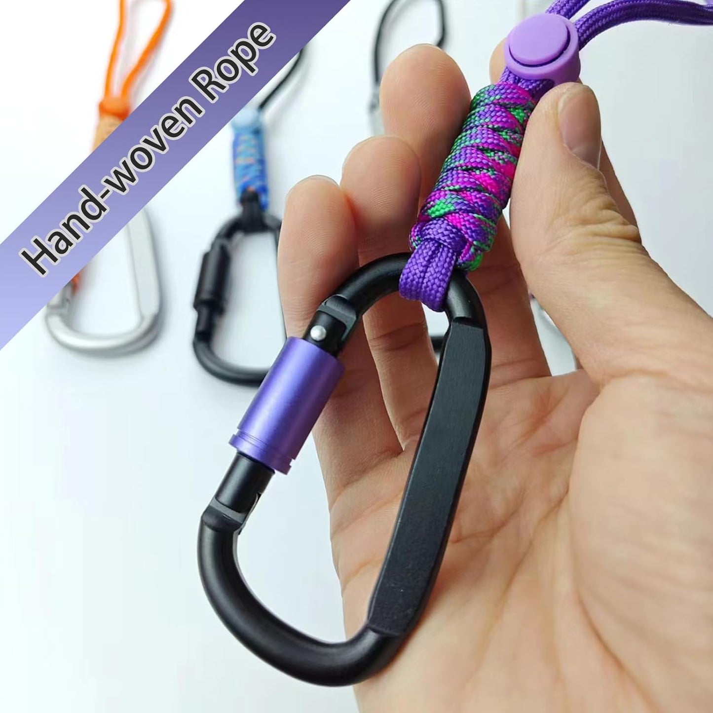 Paracord Keychain/Carabiner Clip - Jaymokes D Ring Metal Hook for Water Bottle, Key, Backpacks and More