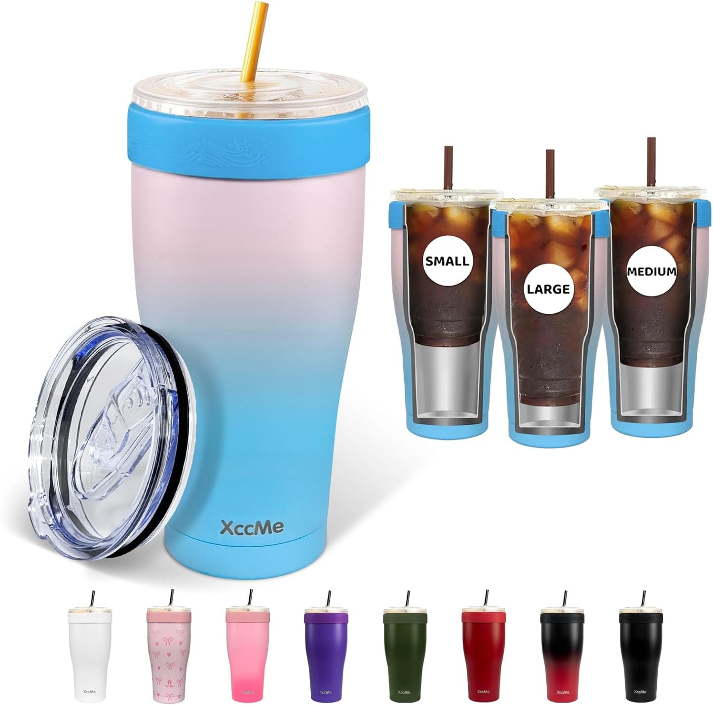 Universal Iced Coffee Sleeve,32oz Double Wall Stainless Steel Insulator Fits 16-32oz Starbucks/Dunkin/McDonalds Cups,Reusable Iced Coffee Cup Holder,Leak-Proof Tumbler for Hot,Cold Drink