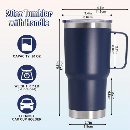 20 oz Tumbler with Handle and Lid, Stainless Steel Tumbler Insulated Travel Coffee Mug, Spill Proof Double Wall Vacuum Tumbler Cup Keep Drink Hot & Cold,White, 1 Pack