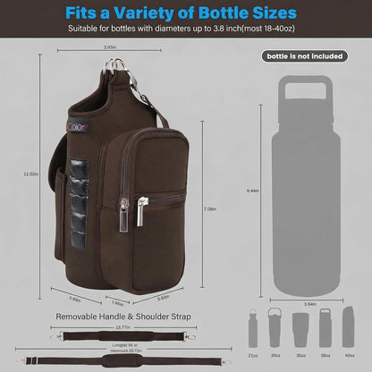 icolor Magnetic Gym Bag Water Bottle Carrier Holder with Phone Pockets & Shoulder Strap,Gym Magnetic Bag 5 Built-in Magnets Gym Accessories Organizer Sling Bottle Bag Pouch Sleeve