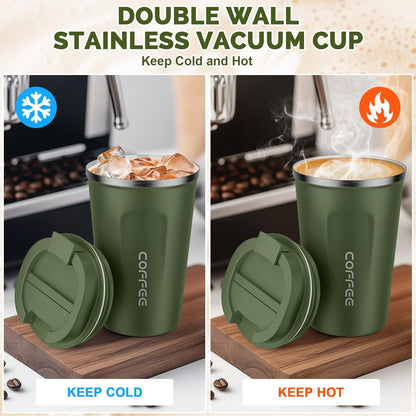 MOMSIV 12oz Travel Mug, Insulated Coffee Cup with Leakproof Lid, Travel Coffee Mug Vacuum Stainless Steel Double Walled Reusable Coffee Cup for Hot and Cold Water Coffee