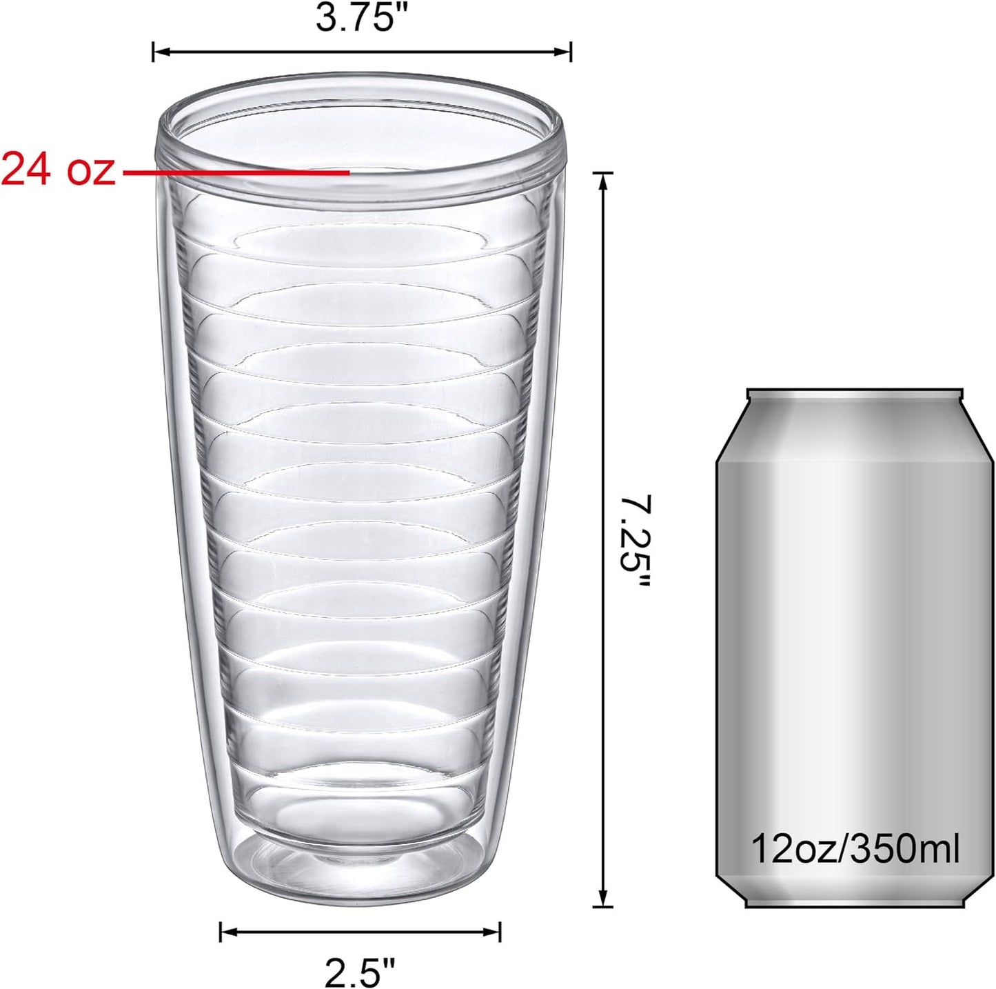 Amazing Abby - Alaska - 24-Ounce Insulated Plastic Tumblers (Set of 6), Double-Wall Plastic Drinking Glasses, All-Clear Reusable Cups, BPA-Free, Shatter-Proof, Dishwasher-Safe