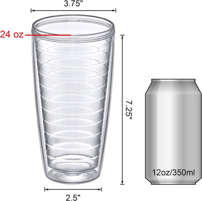 Amazing Abby - Alaska - 24-Ounce Insulated Plastic Tumblers (Set of 6), Double-Wall Plastic Drinking Glasses, All-Clear Reusable Cups, BPA-Free, Shatter-Proof, Dishwasher-Safe