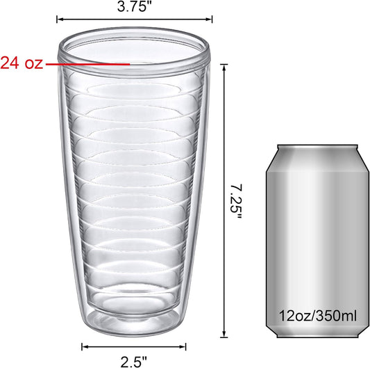 Amazing Abby - Alaska - 24-Ounce Insulated Plastic Tumblers (Set of 6), Double-Wall Plastic Drinking Glasses, All-Clear Reusable Cups, BPA-Free, Shatter-Proof, Dishwasher-Safe