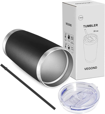 VEGOND 20oz Tumbler with Lid and Straw Stainless Steel Tumbler Cup Bulk Vacuum Insulated Double Wall Travel Coffee Mug Powder Coated Coffee Cup, Black, 12 Pack