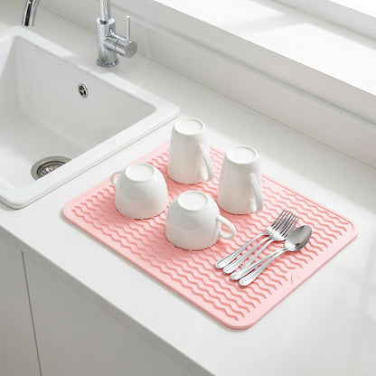 Silicone Drying Mat 16 × 12 – Gray Non-Slip Sink Mat for Kitchen Counter, Heat-Resistant Food-Grade Dish Pad, Easy-Clean Multipurpose Drawer Liner (Gray, 16'' x 12'')