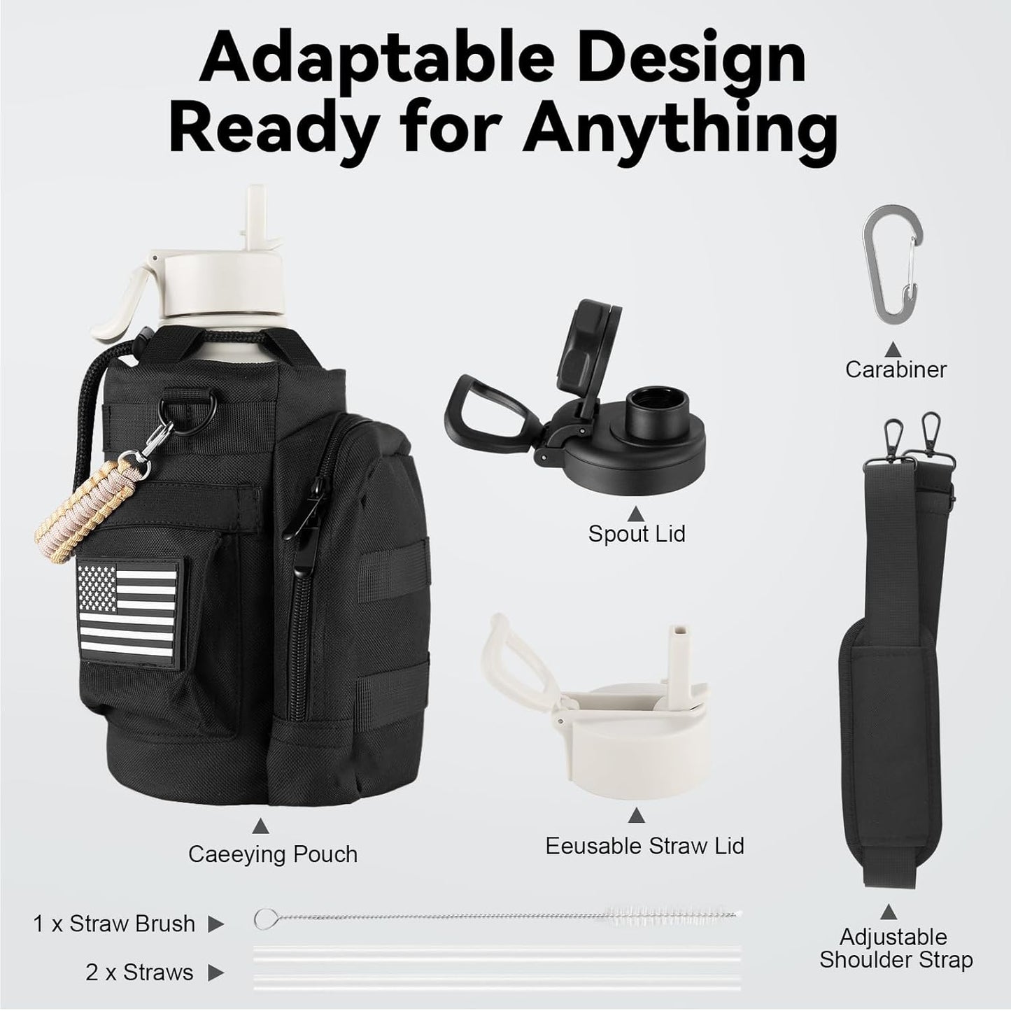 KXIAOCHEN Insulated Water Bottle With Strap, Cold For 48 Hrs Leak Proof, Triple Wall Stainless Steel Sports Water Bottle With Straw And Spout Lid For Gym Hiking Travel