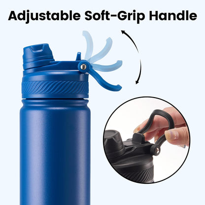 Fijinhom 18 oz Insulated Water Bottle, 2-in-1 Straw and Spout Lid Stainless Steel Thermos, Leak-Proof, Double Wall Vacuum Flask, Keep Cold 24H for Outdoor, Sports, Travel, School (Black)