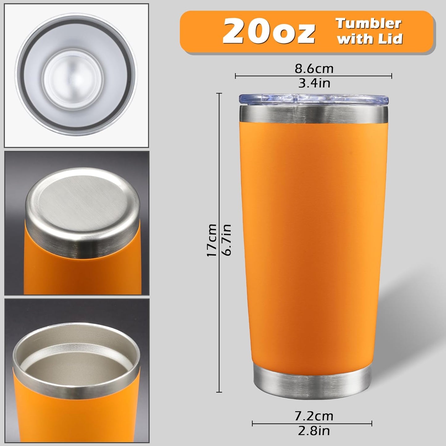 AIANJI 20oz Tumbler Bulk Stainless Steel Tumblers with Lid Vacuum Insulated Double Wall Travel Coffee Mug Powder Coated Tumbler Cup for Hot and Cold Drinks(Stainless Steel, 1 pack)