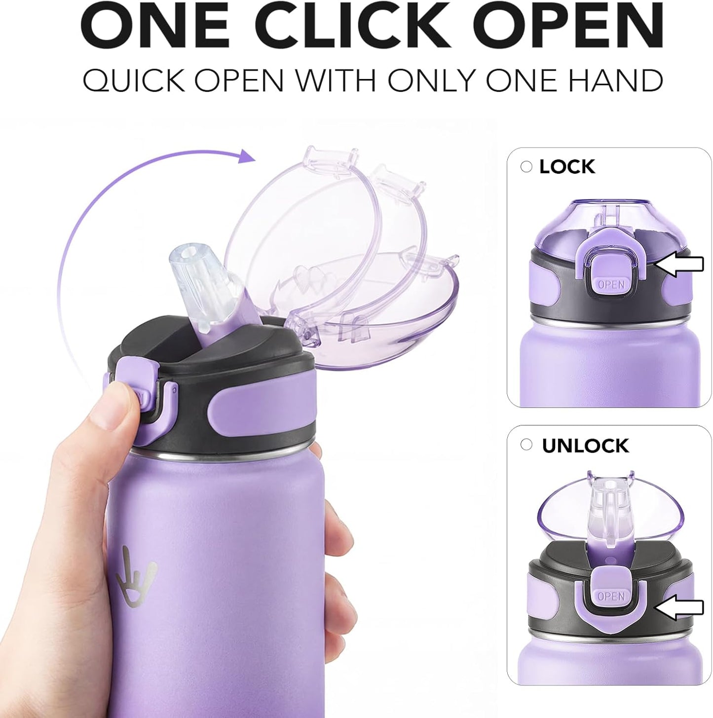 Enerbone 24 oz Insulated Water Bottle, Stainless Steel Bottle with Carrying Strap, Double-Wall Vacuum Insulation Design, Leakproof Sports Bottle with Straw, Keep Drinks Cold or Hot for Hours