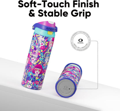 ENCOOL Leakproof Insulated Water Bottle with Straw Dual-Sip Water Bottle Bag-Safe Design for Work, Commute & Gym – Keeps Drinks Cold All Day, 24 oz, Lemonade Pink - Colors B