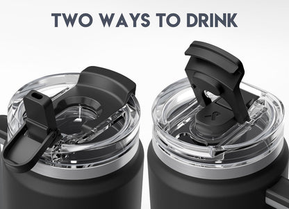 Meoky 32 oz Tumbler with Handle, Insulated Tumbler with Lid and Straw, Stainless Steel Travel Mug, Keeps Cold for 24 Hours, 100% Leak Proof, Fits in Car Cup Holder (Night)
