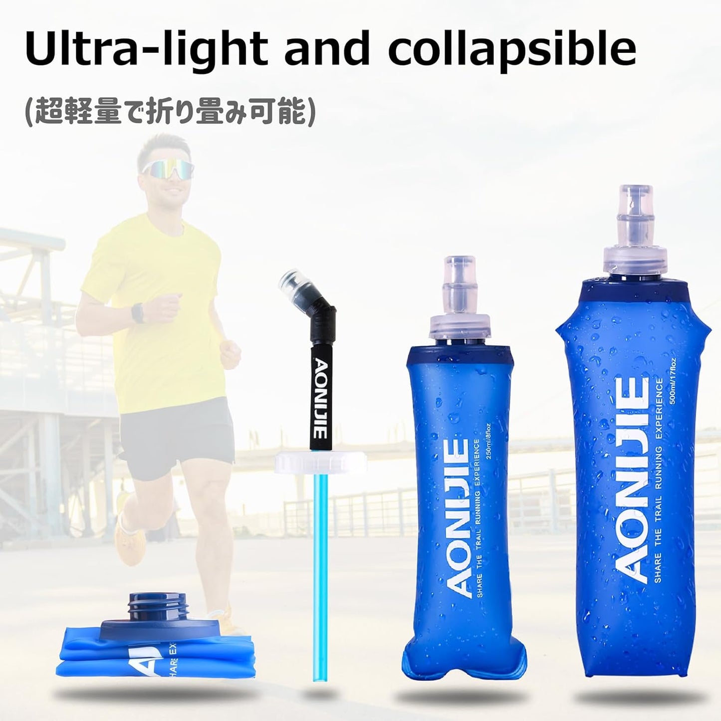 Azarxis TPU Soft Flask Collapsible Water Bottles BPA-Free 250ml 350ml 500ml for Hydration Vest Pack Running Hiking Cycling Climbing