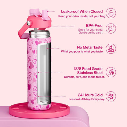 ENCOOL Insulated Water Bottle with Straw Stainless Steel Water Bottle, Leak-Proof, BPA-Free, Double Wall Vacuum Keeps Cold for 24 Hours for Sports, Travel, School (26 oz, Cotton Candy) - Colors A