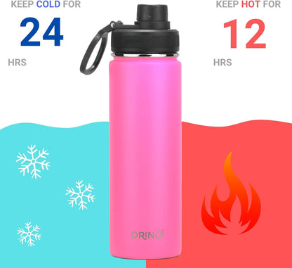 Drinco Stainless Steel Water Bottle Spout Lid Vacuum Insulated Double Wall Water Bottle Wide Mouth (40oz 32oz 22oz 18oz 14oz) Leak Proof Keep Cold Sport Camping Hiking (22 oz, 22oz Black)