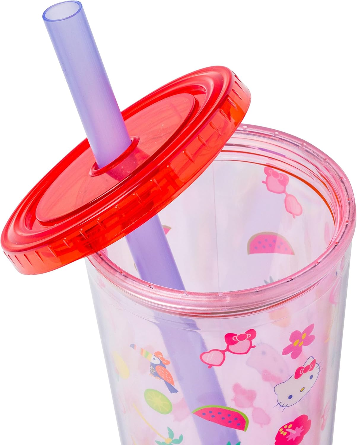 Silver Buffalo Sanrio Hello Kitty Milk Carton Pattern Plastic Boba Tumbler w Lid and Wide Straw, 24 Ounces