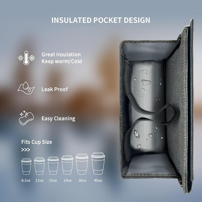 Travel Luggage Cup Holder, Liveagain Drink Caddy, Luggage Cup Holder Attachment, Free Hand Suitcase Drink Carrier for Drinks Beverages, Coffee, Bottles, Snack (Gray)