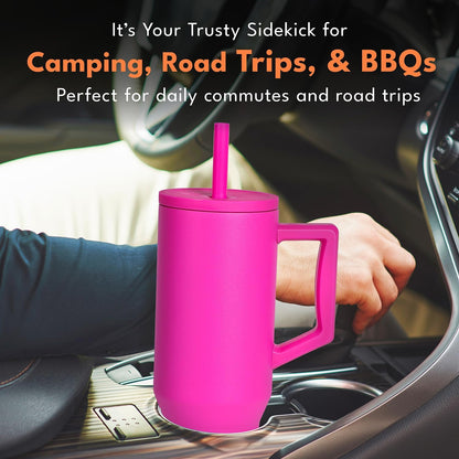 Elemental 32 oz 100% Leak Proof Tumbler with Handle & Straw - Stainless Steel Double Wall Insulated Tumbler for Hot and Cold Beverages - Travel Coffee Mug with Sip & Straw Lid - White - Colors A