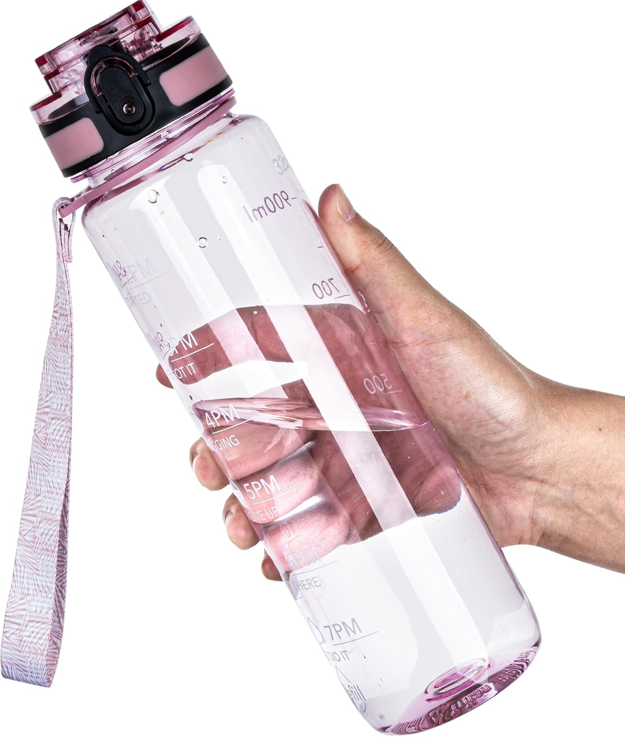 OLDLEY Water Bottle, 32oz Motivational Sports Water Bottle with Time Marker - Times to Drink - Tritan, BPA Free, Wide Mouth Leakproof, Clear (1 Bottle)