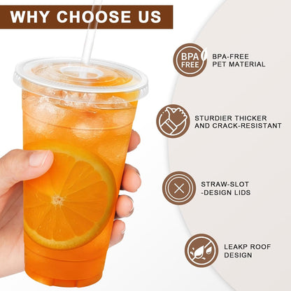Lamosi 100 Pack 20 oz Clear Plastic Cups with Lids and Straws, Disposable Iced Coffee Cups with Lids for To-Go Cold Drinks, Smoothies and Slushie