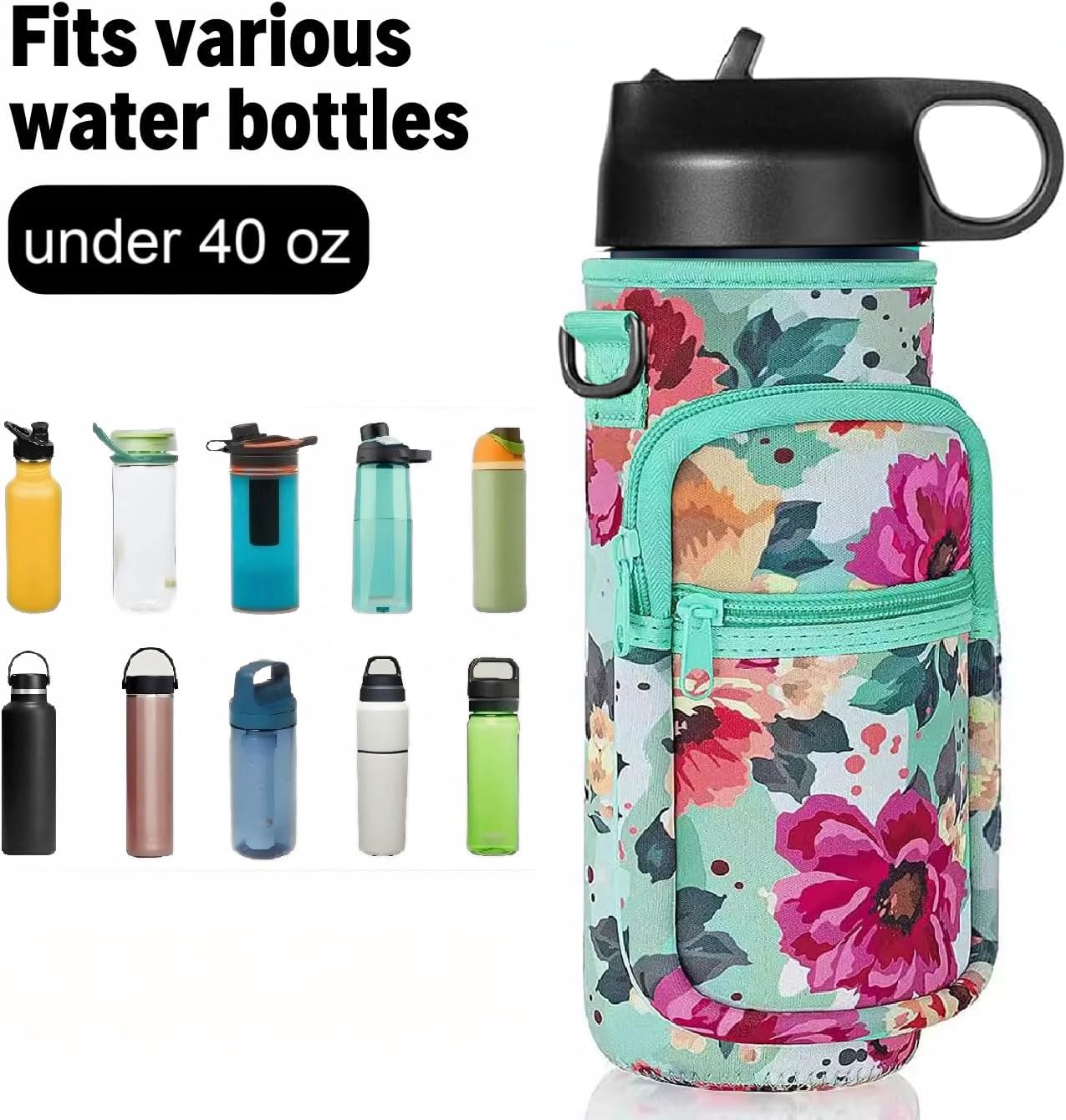 Water Bottle Holder with Strap, Insulated Crossbody Sling Bag, Carrier with Phone Pocket for Walking Hiking Camping Fishing