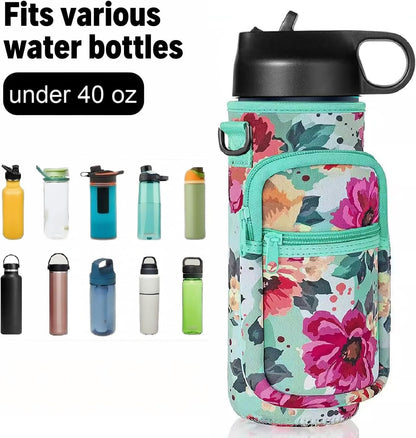 Water Bottle Holder with Strap, Insulated Crossbody Sling Bag, Carrier with Phone Pocket for Walking Hiking Camping Fishing
