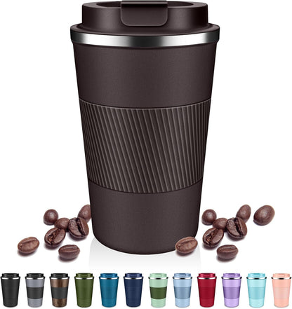 DUBUXW Insulated Coffee Tumblers with Flip Lid 12oz / 17oz, Stainless Steel Travel Coffee Mug Leak Proof, Vacuum Insulated Coffee Mug Reusable Cup, Keeps Cold and Hot for Coffee Tea