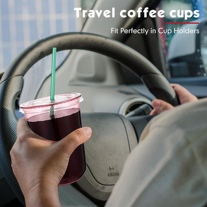 Baderke 25 Set Plastic Cups with Lids and Straws, Disposable Plastic Iced Coffee Cup for Cold Beverage Juice Smoothie Crystal for Coffee Shops Party Catering(Clear,16 oz)