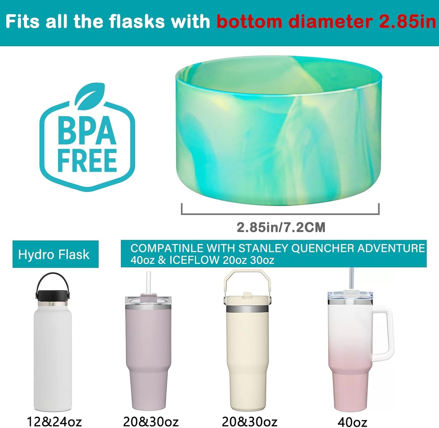 HEYSKAY 2pcs Protective Flask Silicone Boot Base for Stanley Quencher Adventure 40oz & Stanley IceFlow 20oz 30oz Tumbler, and Compatible with 12-24oz Hydro Sport Water Bottles,Yeti and More
