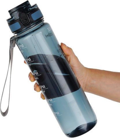 OLDLEY Water Bottle, 32oz Motivational Sports Water Bottle with Time Marker - Times to Drink - Tritan, BPA Free, Wide Mouth Leakproof, Clear (1 Bottle)