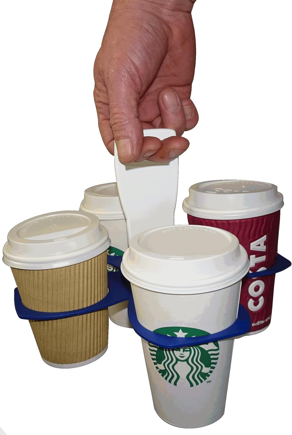 CarryAround Fold Away Cup Carrier/Caddy [Made in UK] (Blue) Take-Out Coffee Soft Drink Pint Beer Beverage Holder, Sturdy Reusable Pocket Size, Festival Sports Gigs - Easy & Safe 2,3,4 Cups