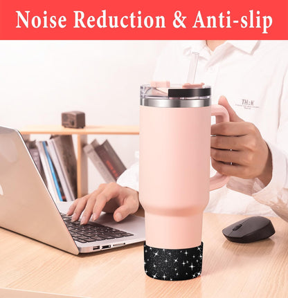 KTKUDY 2 PCS Glitter Silicone Boot Compatible with Stanley Tumbler 20 30 40 oz & Fits Hydro Flask Water Bottle 12-24oz & Fits Yeti, Simple Modern, Owala Cup - Bling Cup Bottom Protector Accessories