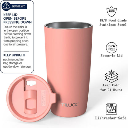 TILUCK 20 oz Insulated Tumbler with BPA-Free Lid, Stainless Steel Vacuum Travel Coffee Mug, Double Wall Coffee Tumbler（20oz，Matte DarkBlue）